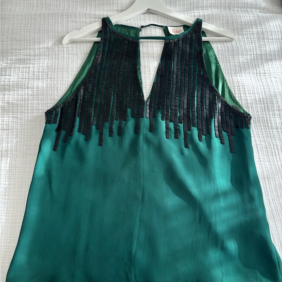 Parker Dark Emerald green sleeveless top with black Beaded detail. - Picture 3 of 4